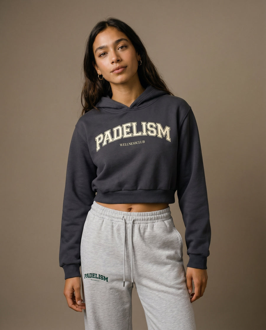 Padelism Wellness Club Cropped Hoodie - Charcoal Gray