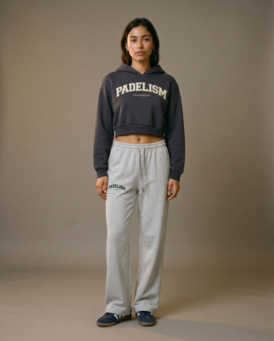 Padelism Wellness Club Cropped Hoodie - Charcoal Gray