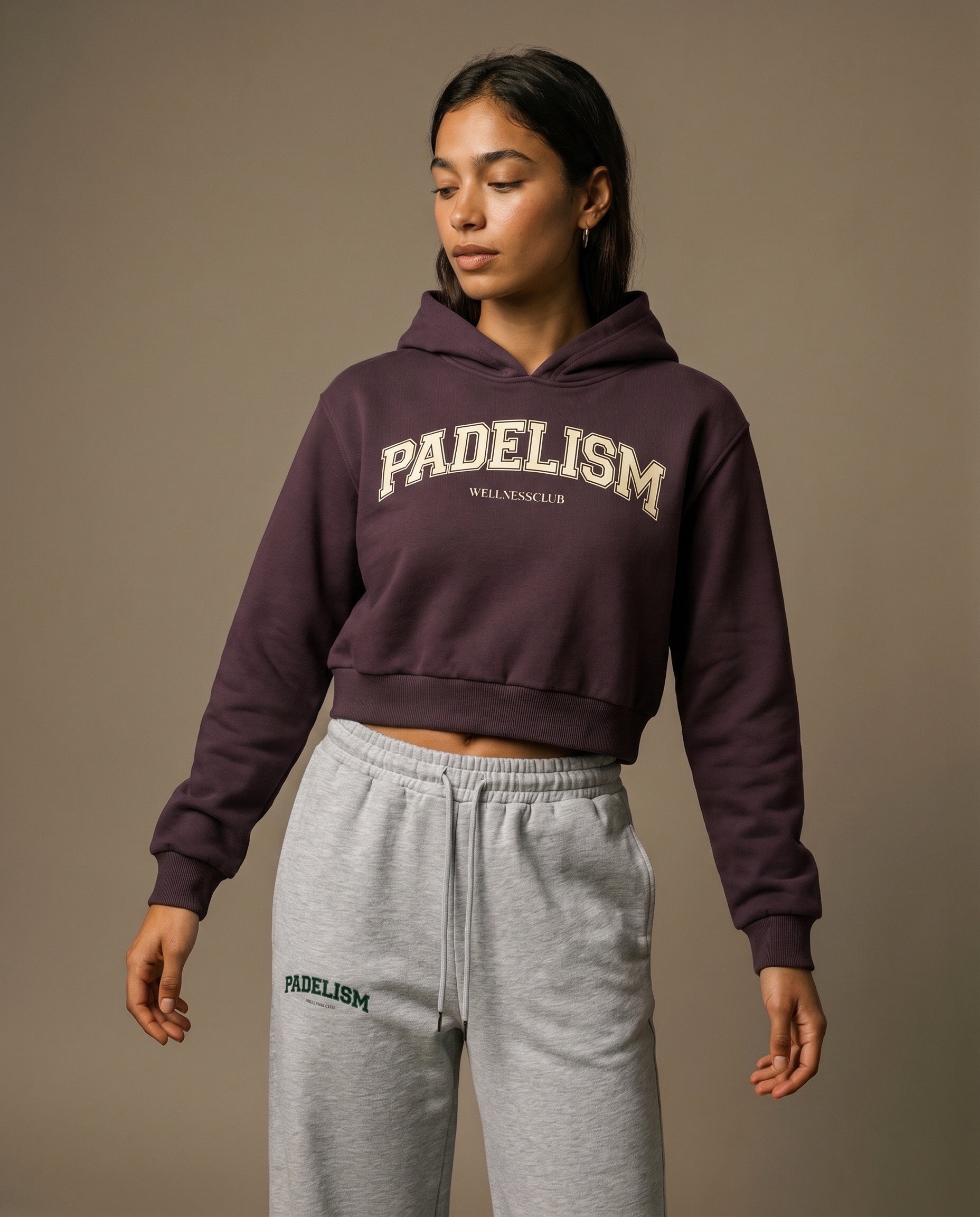 Padelism Wellness Club Cropped Hoodie - Dark Reddish Purple
