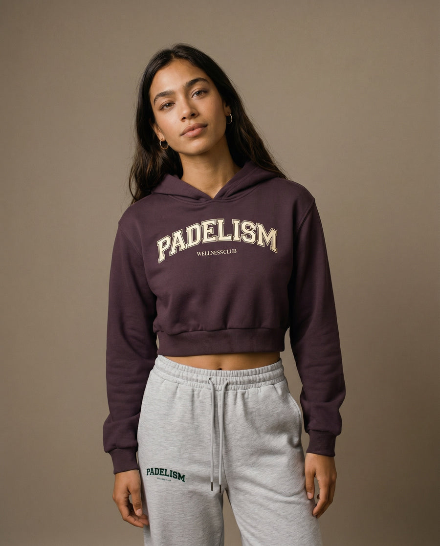 Padelism Wellness Club Cropped Hoodie - Dark Reddish Purple