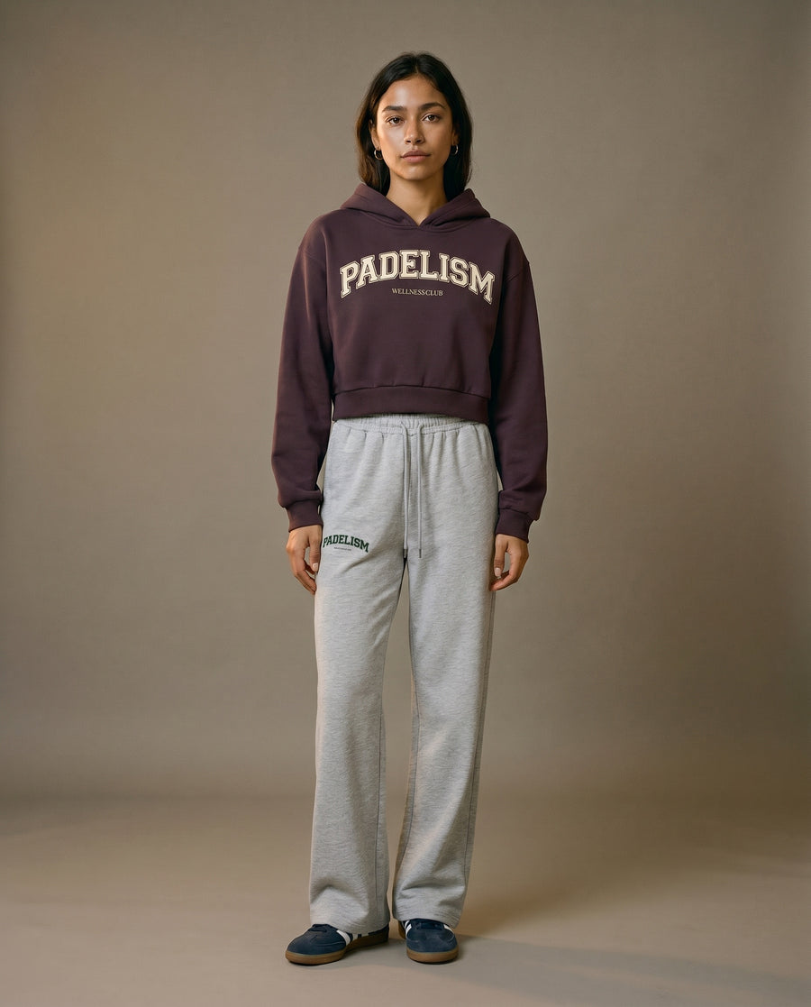 Padelism Wellness Club Cropped Hoodie - Dark Reddish Purple